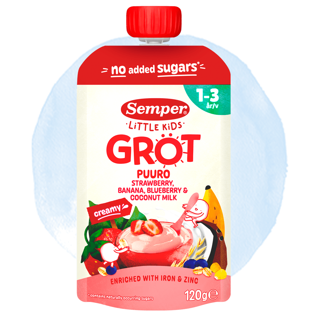 Grødklemmepose Little Kids med Jordbær, banan, blåbær & kokosmælk
